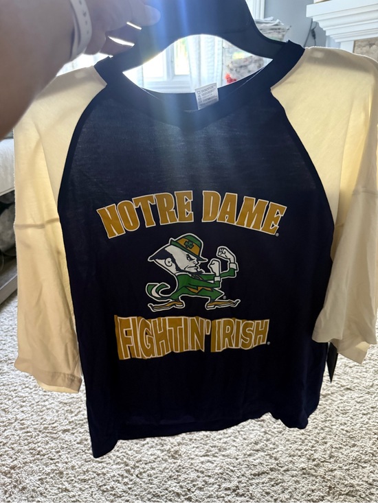 Sideline Apparel Tops - Notre Dame Fightin' Irish Raglan Long Sleeve Tee - Navy & Cream